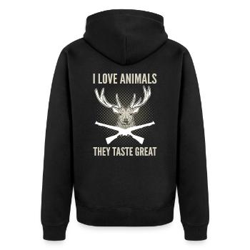 I Love Animals They Taste Great Deer Hunting - Unisex Premium Organic Zip Hoodie - black - Back - Nico (187cm)