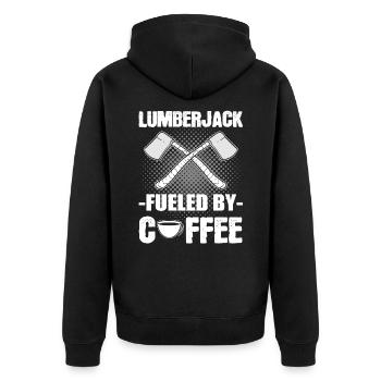 Lumberjack Fueled by Coffee Woodcutter Forester - Unisex Premium Bio Zip Hoodie - Schwarz - Hinten - Nico (187cm)