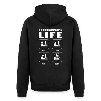 Programmers Life. Work Home Play Sleep Programming - Unisex Premium Bio Zip Hoodie - Schwarz - Hinten - Nico (187cm)