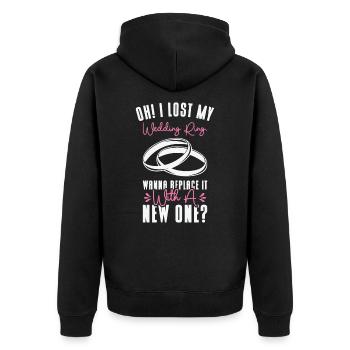 Paar Beziehung Ehering Anmachsprüche - Unisex Premium Bio Zip Hoodie - Schwarz - Hinten - Nico (187cm)