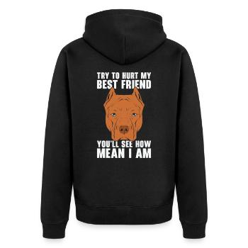 Mean Pet Pitbull Hundehalter American Bully - Unisex Premium Bio Zip Hoodie - Schwarz - Hinten - Nico (187cm)