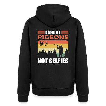 I Shoot Pigeon Not Selfies Pigeon Hunting Hunter - Unisex Premium Bio Zip Hoodie - Schwarz - Hinten - Nico (187cm)