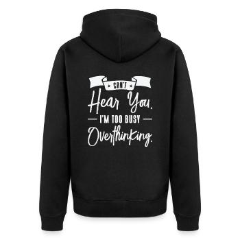 Suranalyse du dessin au trait Dessin Overthinker - Veste à capuche bio Premium Unisexe - noir - Dos - Nico (187cm)