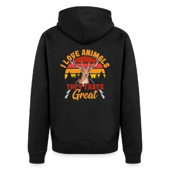 I Love Animals They Taste Great Deer Hunting - Unisex Premium Organic Zip Hoodie - black - Back - Nico (187cm)