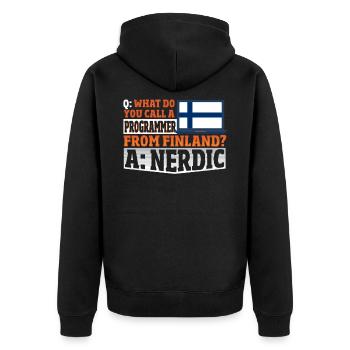 What do you call a Programmer from Finland? Nerd - Unisex Premium Bio Zip Hoodie - Schwarz - Hinten - Nico (187cm)