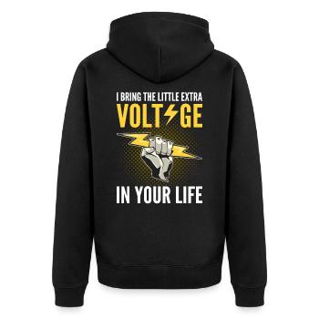 I Bring the Little Extra Voltage Electrician - Unisex Premium Bio Zip Hoodie - Schwarz - Hinten - Nico (187cm)