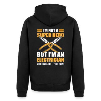 I’m Not a Super Hero but I’m an Electrician - Unisex Premium Bio Zip Hoodie - Schwarz - Hinten - Nico (187cm)
