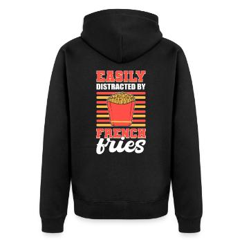 Easily Distracted By French Fries Fried Potato - Unisex Premium Organic Zip Hoodie - black - Back - Nico (187cm)