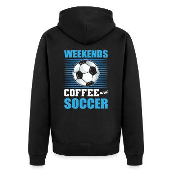 Weekends Coffe and Soccer - Unisex Premium Organic Zip Hoodie - black - Back - Nico (187cm)