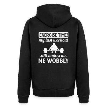 Muskelkater Workout Wackeliges Fitnessstudio - Unisex Premium Bio Zip Hoodie - Schwarz - Hinten - Nico (187cm)