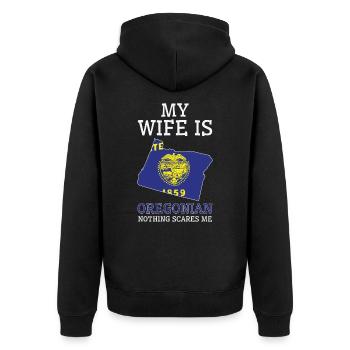 Nichts macht mir Angst Oregonian Ehefrau Oregon - Unisex Premium Bio Zip Hoodie - Schwarz - Hinten - Nico (187cm)