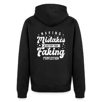Fehler Weisheit Zitate Unvollkommenheit Leben - Unisex Premium Bio Zip Hoodie - Schwarz - Hinten - Nico (187cm)