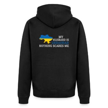 Nothing Scares Me Ukrainian Husband Ukraine - Unisex Premium Bio Zip Hoodie - Schwarz - Hinten - Nico (187cm)