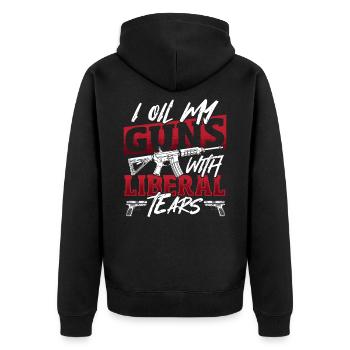 Oil Guns With Liberal Tear 2nd Amendment Gun Right - Unisex Premium Bio Zip Hoodie - Schwarz - Hinten - Nico (187cm)
