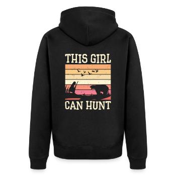Girl Hunter Retro Wild Animal Hunt Nature Bear - Unisex Premium Organic Zip Hoodie - black - Back - Nico (187cm)