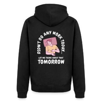 Prokrastinator Arbeit Schlafen Line Art Zeichnung - Unisex Premium Bio Zip Hoodie - Schwarz - Hinten - Nico (187cm)