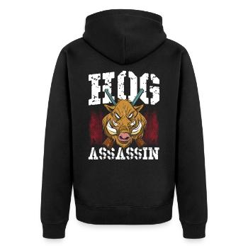 Hog Assassin Hog Hunting Wild Boar Hunter - Unisex Premium Bio Zip Hoodie - Schwarz - Hinten - Nico (187cm)