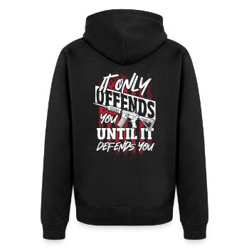 It Only Offends You til It Defends U 2nd Amendment - Unisex Premium Bio Zip Hoodie - Schwarz - Hinten - Nico (187cm)