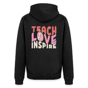 Teach Love Inspire Teacher Retro Groovy Teacher - Unisex Premium Bio Zip Hoodie - Schwarz - Hinten - Nico (187cm)