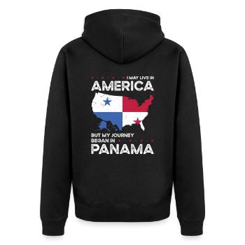 Geboren in Panama Panamaer Amerikaner USA - Unisex Premium Bio Zip Hoodie - Schwarz - Hinten - Nico (187cm)