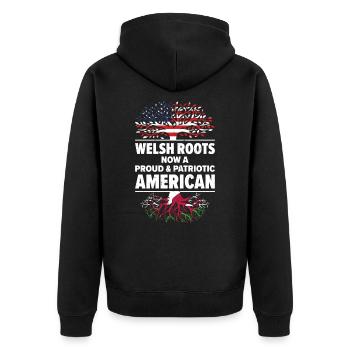 Geboren in Walisisch Wales Amerikanisch USA - Unisex Premium Bio Zip Hoodie - Schwarz - Hinten - Nico (187cm)