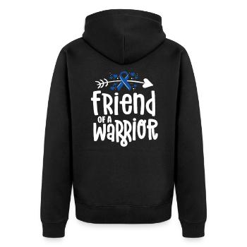 Friend Of A Warrior Support Team Darmkrebs - Unisex Premium Bio Zip Hoodie - Schwarz - Hinten - Nico (187cm)