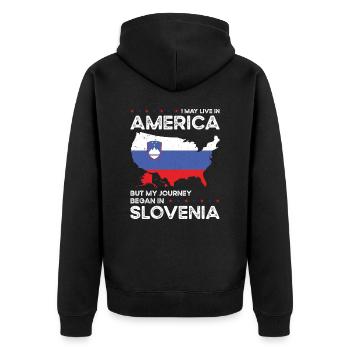 Né slovène Slovénie États-Unis - Veste à capuche bio Premium Unisexe - noir - Dos - Nico (187cm)
