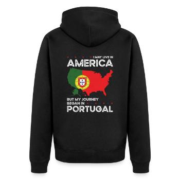 Geboren Portugiesisch Portugal Amerikanisch USA - Unisex Premium Bio Zip Hoodie - Schwarz - Hinten - Nico (187cm)