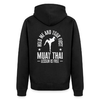 Muay Thai Trainer Kickboxing Instruktor Kampfsport - Unisex Premium Bio Zip Hoodie - Schwarz - Hinten - Nico (187cm)
