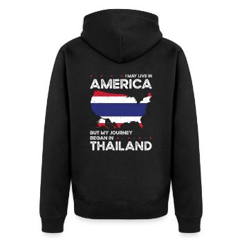 Geboren Thai Thailand Amerikanisch USA - Unisex Premium Bio Zip Hoodie - Schwarz - Hinten - Nico (187cm)
