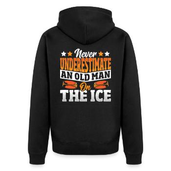 Never Underestimate An Old Man On The Ice Hockey - Unisex Premium Organic Zip Hoodie - black - Back - Nico (187cm)
