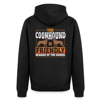 The Coonhound Is Friendly Beware of The Owner - Unisex Premium Bio Zip Hoodie - Schwarz - Hinten - Nico (187cm)
