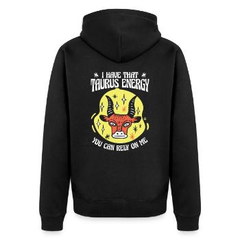 Taurus Energie Konstellation Astrologische Stier - Unisex Premium Bio Zip Hoodie - Schwarz - Hinten - Nico (187cm)