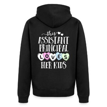 Assistant Principal Loves Her Kids School - Unisex Premium Organic Zip Hoodie - black - Back - Nico (187cm)