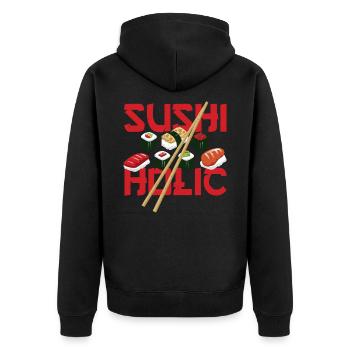 Sushiholic Sushi Rolls Rice and Fish - Unisex Premium Organic Zip Hoodie - black - Back - Nico (187cm)