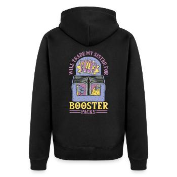 Will Trade Sister for Booster Packs Trading Card - Unisex Premium Bio Zip Hoodie - Schwarz - Hinten - Nico (187cm)