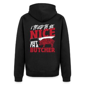 J’ai essayé d’être gentil mais je suis un boucher abatteur - Veste à capuche bio Premium Unisexe - noir - Dos - Nico (187cm)