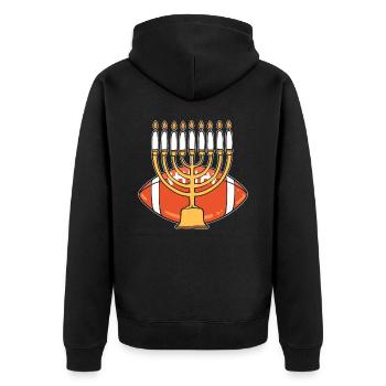 Hanukkah American Football Jewish Menorah Candles - Unisex Premium Organic Zip Hoodie - black - Back - Nico (187cm)