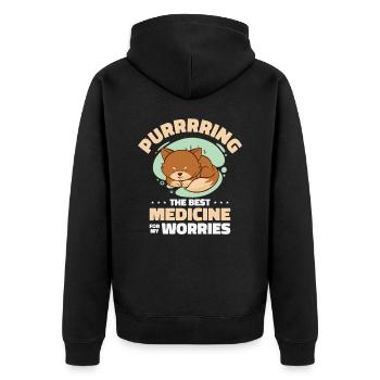 Best Medicine Purring Cat Positivity Cat Lover - Unisex Premium Organic Zip Hoodie - black - Back - Nico (187cm)