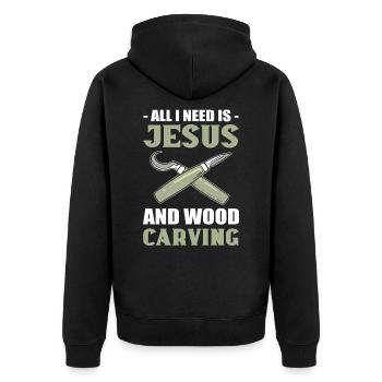 All I Need Is Jesus And Wood Carving Woodcarving - Unisex Premium Bio Zip Hoodie - Schwarz - Hinten - Nico (187cm)