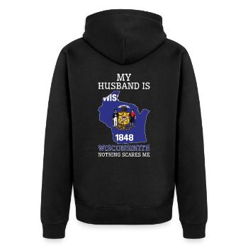 Nichts macht mir Angst Wisconsinite Husband - Unisex Premium Bio Zip Hoodie - Schwarz - Hinten - Nico (187cm)