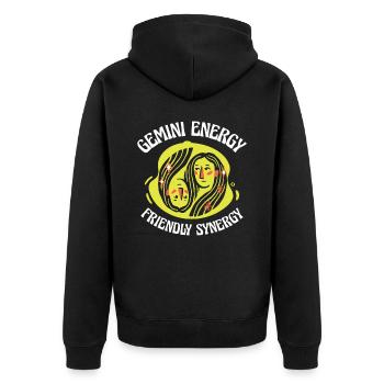 Zwillinge Energie Astrologische Dinosaurier - Unisex Premium Bio Zip Hoodie - Schwarz - Hinten - Nico (187cm)