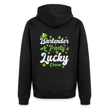 St. Patrick's Day Shamrock Clover Bartender Lucky - Unisex Premium Organic Zip Hoodie - black - Back - Nico (187cm)