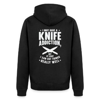 Messersammler Messer Sammeln - Unisex Premium Bio Zip Hoodie - Schwarz - Hinten - Nico (187cm)