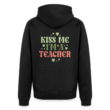 Retro Kiss Me I'm A Teacher St. Patricks Day School - Unisex Premium Bio Zip Hoodie - Schwarz - Hinten - Nico (187cm)