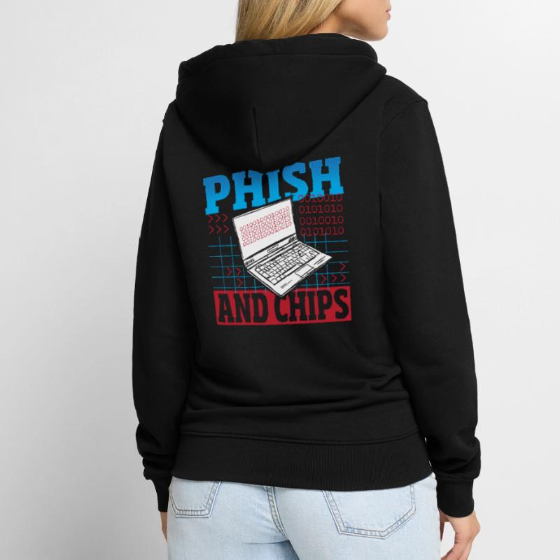 Phish and Chips Hacker Hacking Internet Network Veste à capuche bio Premium Unisexe