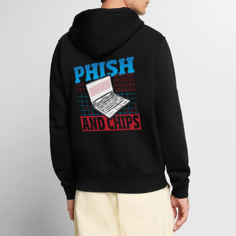 Phish and Chips Hacker Hacking Internet Network Veste à capuche bio Premium Unisexe