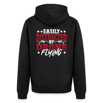 Easily Distracted By Drone Flying Drone Pilot - Unisex Premium Organic Zip Hoodie - black - Back - Nico (187cm)