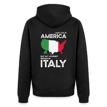 Né en Italie Italie États-Unis - Veste à capuche bio Premium Unisexe - noir - Dos - Nico (187cm)