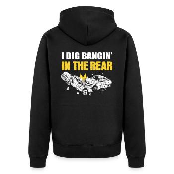 I Dig Bangin' In The Rear Demolition Derby Racing - Unisex Premium Bio Zip Hoodie - Schwarz - Hinten - Nico (187cm)